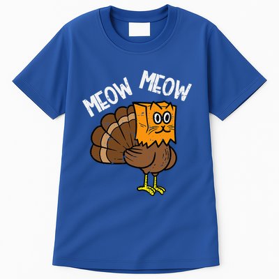 Turkey Paper Bag Meow Funny Thanksgiving Cat Tall T-Shirt