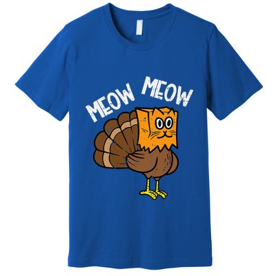 Turkey Paper Bag Meow Funny Thanksgiving Cat Premium T-Shirt