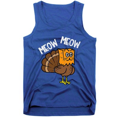 Turkey Paper Bag Meow Funny Thanksgiving Cat Tank Top