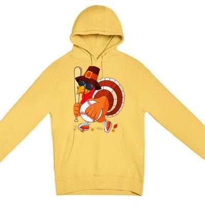 Turkey Playing Baseball Thanksgiving Premium Pullover Hoodie