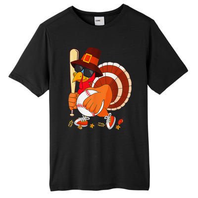 Turkey Playing Baseball Thanksgiving Tall Fusion ChromaSoft Performance T-Shirt