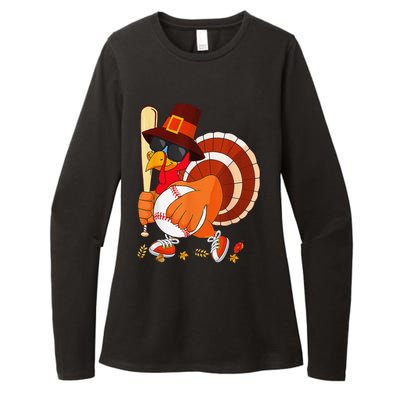 Turkey Playing Baseball Thanksgiving Womens CVC Long Sleeve Shirt