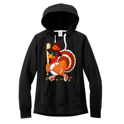 Turkey Playing Baseball Thanksgiving Women's Fleece Hoodie