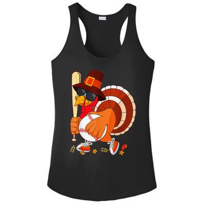 Turkey Playing Baseball Thanksgiving Ladies PosiCharge Competitor Racerback Tank