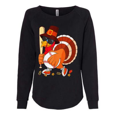 Turkey Playing Baseball Thanksgiving Womens California Wash Sweatshirt