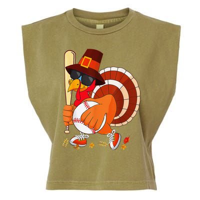 Turkey Playing Baseball Thanksgiving Garment-Dyed Women's Muscle Tee