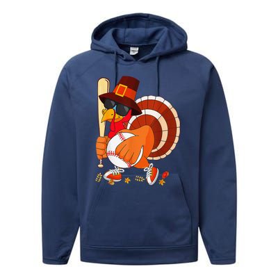 Turkey Playing Baseball Thanksgiving Performance Fleece Hoodie