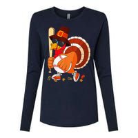 Turkey Playing Baseball Thanksgiving Womens Cotton Relaxed Long Sleeve T-Shirt