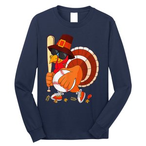 Turkey Playing Baseball Thanksgiving Long Sleeve Shirt