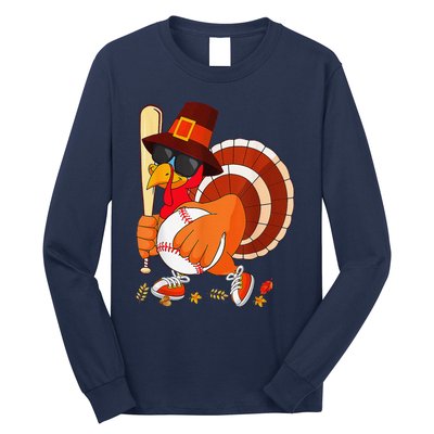 Turkey Playing Baseball Thanksgiving Long Sleeve Shirt