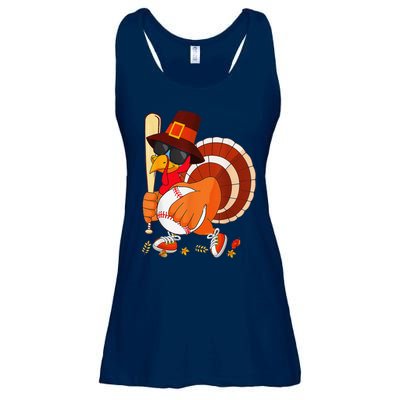 Turkey Playing Baseball Thanksgiving Ladies Essential Flowy Tank