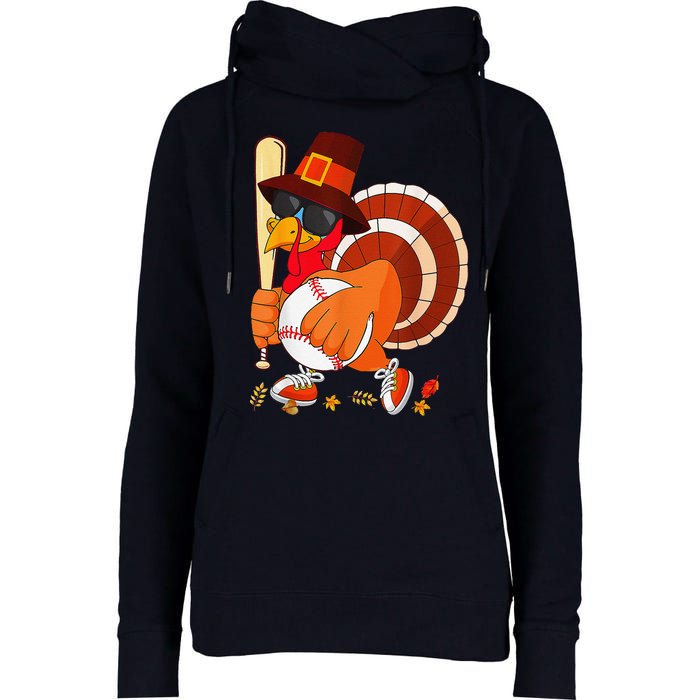 Turkey Playing Baseball Thanksgiving Womens Funnel Neck Pullover Hood