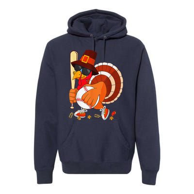 Turkey Playing Baseball Thanksgiving Premium Hoodie