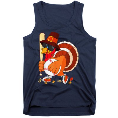 Turkey Playing Baseball Thanksgiving Tank Top