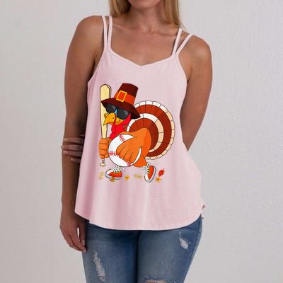 Turkey Playing Baseball Thanksgiving Women's Strappy Tank