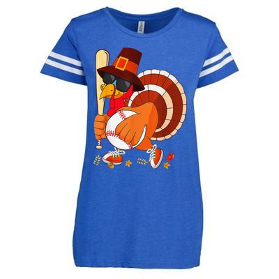 Turkey Playing Baseball Thanksgiving Enza Ladies Jersey Football T-Shirt