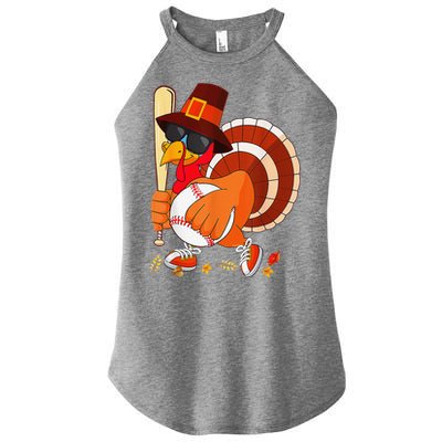 Turkey Playing Baseball Thanksgiving Women's Perfect Tri Rocker Tank