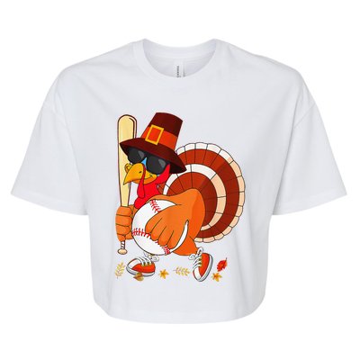 Turkey Playing Baseball Thanksgiving Bella+Canvas Jersey Crop Tee