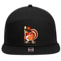 Turkey Playing Baseball Thanksgiving Turkey Baseball Player 7 Panel Mesh Trucker Snapback Hat