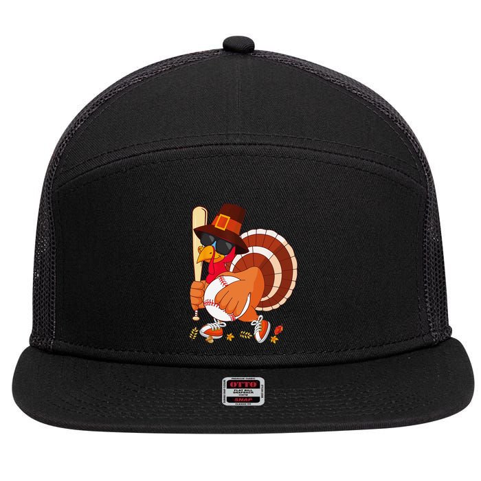 Turkey Playing Baseball Thanksgiving Turkey Baseball Player 7 Panel Mesh Trucker Snapback Hat