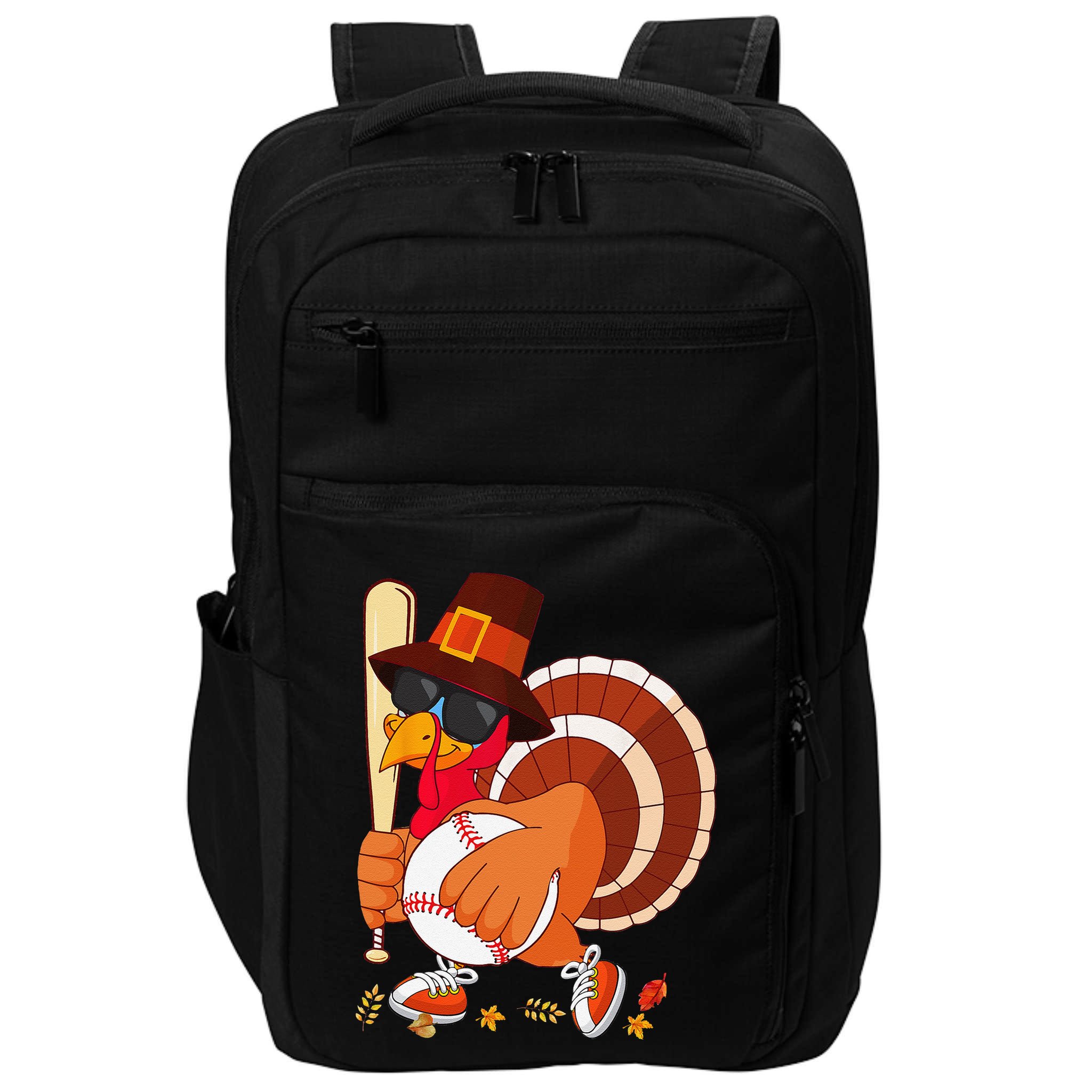Turkey Playing Baseball Thanksgiving Turkey Baseball Player Impact Tech Backpack