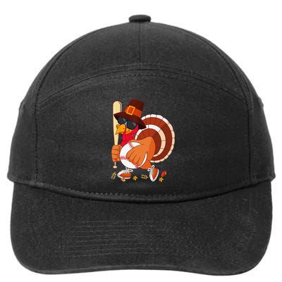 Turkey Playing Baseball Thanksgiving Turkey Baseball Player 7-Panel Snapback Hat