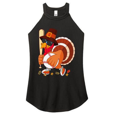 Turkey Playing Baseball Thanksgiving Turkey Baseball Player Women's Perfect Tri Rocker Tank