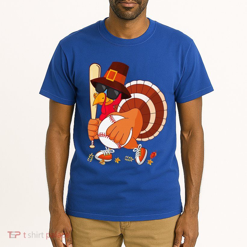 Turkey Playing Baseball Thanksgiving Turkey Baseball Player Tall T-Shirt