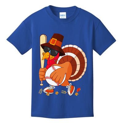 Turkey Playing Baseball Thanksgiving Turkey Baseball Player Kids T-Shirt