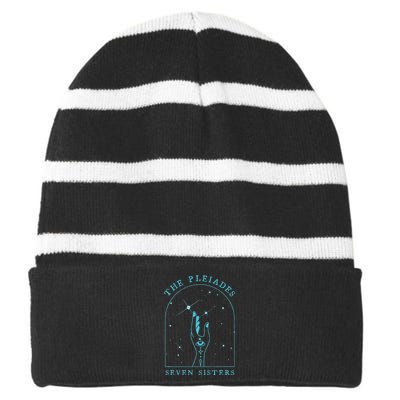 The Pleiades Boho Celestial Illustration For Women Striped Beanie with Solid Band