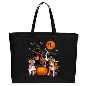 Three Pit Bulls Halloween Mummy Scary Witch With Pumpkins Cute Gift Cotton Canvas Jumbo Tote