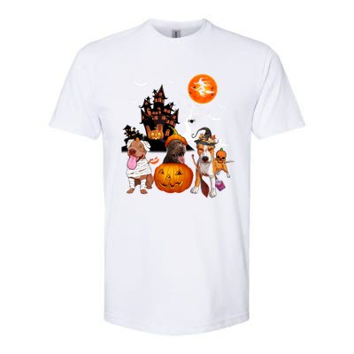 Three Pit Bulls Halloween Mummy Scary Witch With Pumpkins Cute Gift Softstyle® CVC T-Shirt