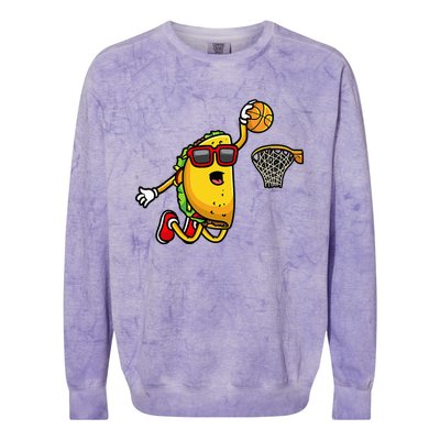 Taco Playing Basketball Funny Cinco De Mayo Sport Lover Colorblast Crewneck Sweatshirt