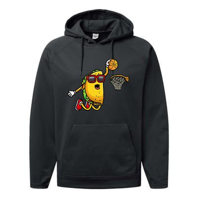 Taco Playing Basketball Funny Cinco De Mayo Sport Lover Performance Fleece Hoodie