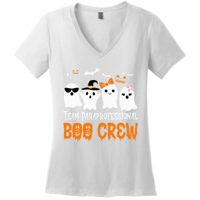 Team Paraprofessional Boo Crew Pumpkin Scary Halloween Women's V-Neck T-Shirt