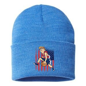 Trump Playing Basketball Funny President Sports Lover Gift Great Gift Sustainable Knit Beanie