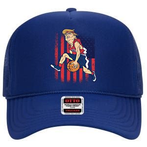 Trump Playing Basketball Funny President Sports Lover Gift Great Gift High Crown Mesh Back Trucker Hat