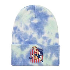 Trump Playing Basketball Funny President Sports Lover Gift Great Gift Tie Dye 12in Knit Beanie