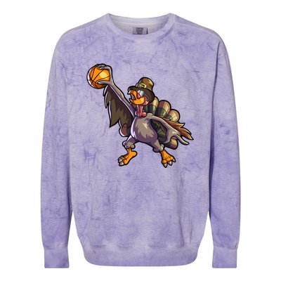 Turkey Playing Basketball Thanksgiving Boys Turkey Gift Colorblast Crewneck Sweatshirt