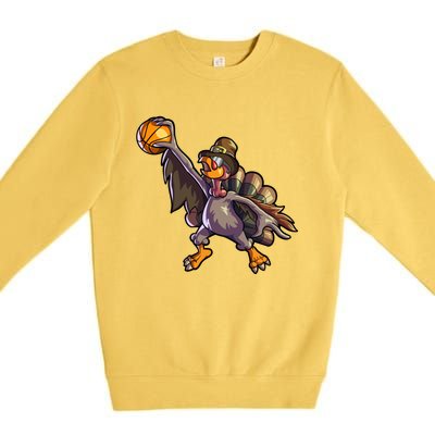 Turkey Playing Basketball Thanksgiving Boys Turkey Gift Premium Crewneck Sweatshirt