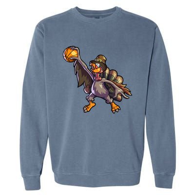 Turkey Playing Basketball Thanksgiving Boys Turkey Gift Garment-Dyed Sweatshirt