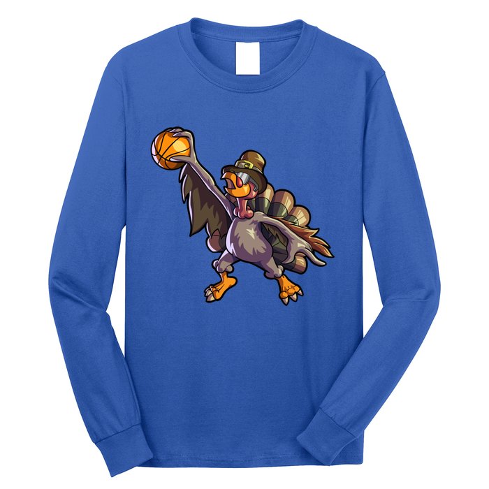 Turkey Playing Basketball Thanksgiving Boys Turkey Gift Long Sleeve Shirt