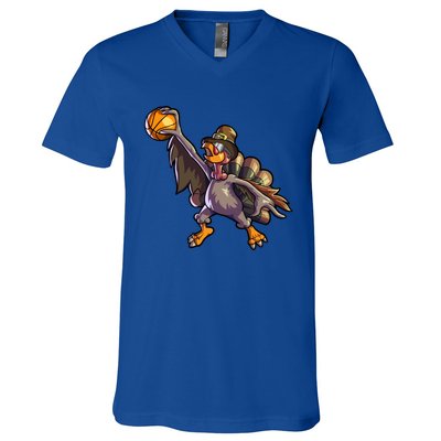 Turkey Playing Basketball Thanksgiving Boys Turkey Gift V-Neck T-Shirt