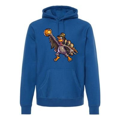 Turkey Playing Basketball Thanksgiving Boys Turkey Gift Premium Hoodie