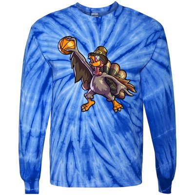 Turkey Playing Basketball Thanksgiving Boys Turkey Gift Tie-Dye Long Sleeve Shirt