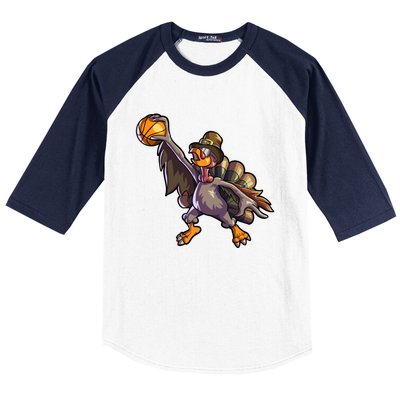 Turkey Playing Basketball Thanksgiving Boys Turkey Gift Baseball Sleeve Shirt