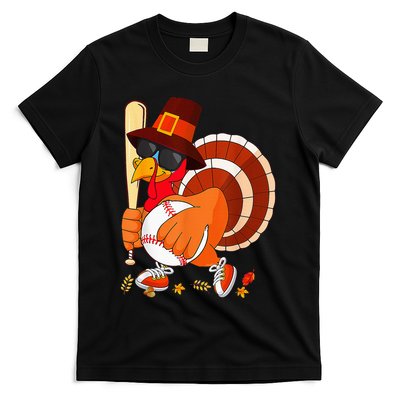 Turkey Playing Baseball Thanksgiving T-Shirt