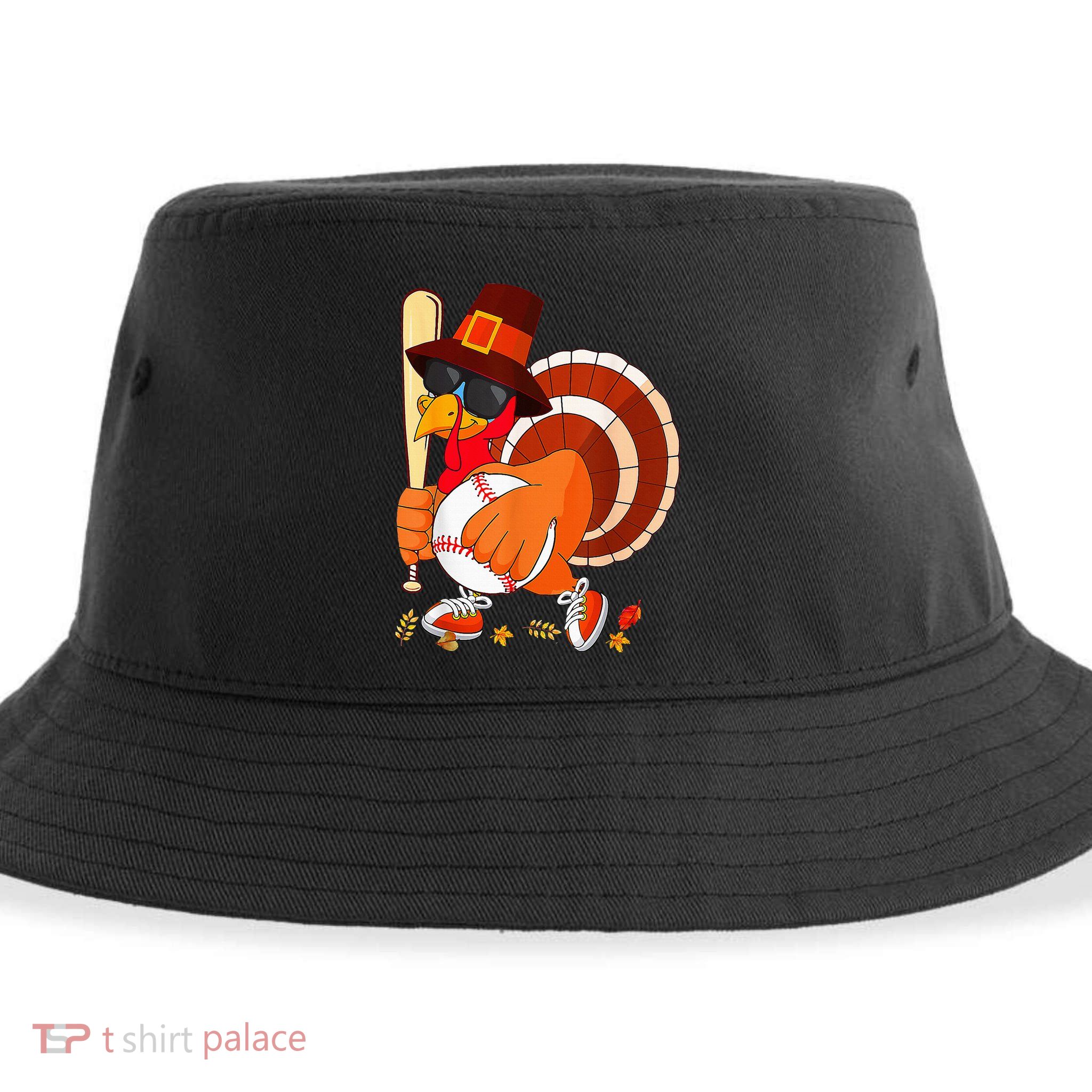 Turkey Playing Baseball Thanksgiving Sustainable Bucket Hat