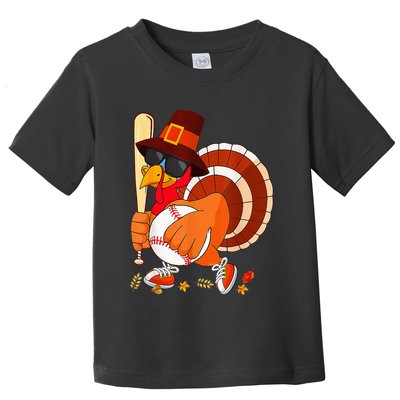 Turkey Playing Baseball Thanksgiving Toddler T-Shirt