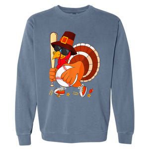 Turkey Playing Baseball Thanksgiving Garment-Dyed Sweatshirt